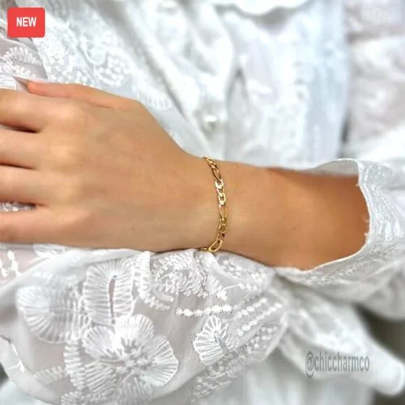 14K Gold Figaro Bracelet 7mm Unisex 7-8.5 Inch Hypoallergenic Chain